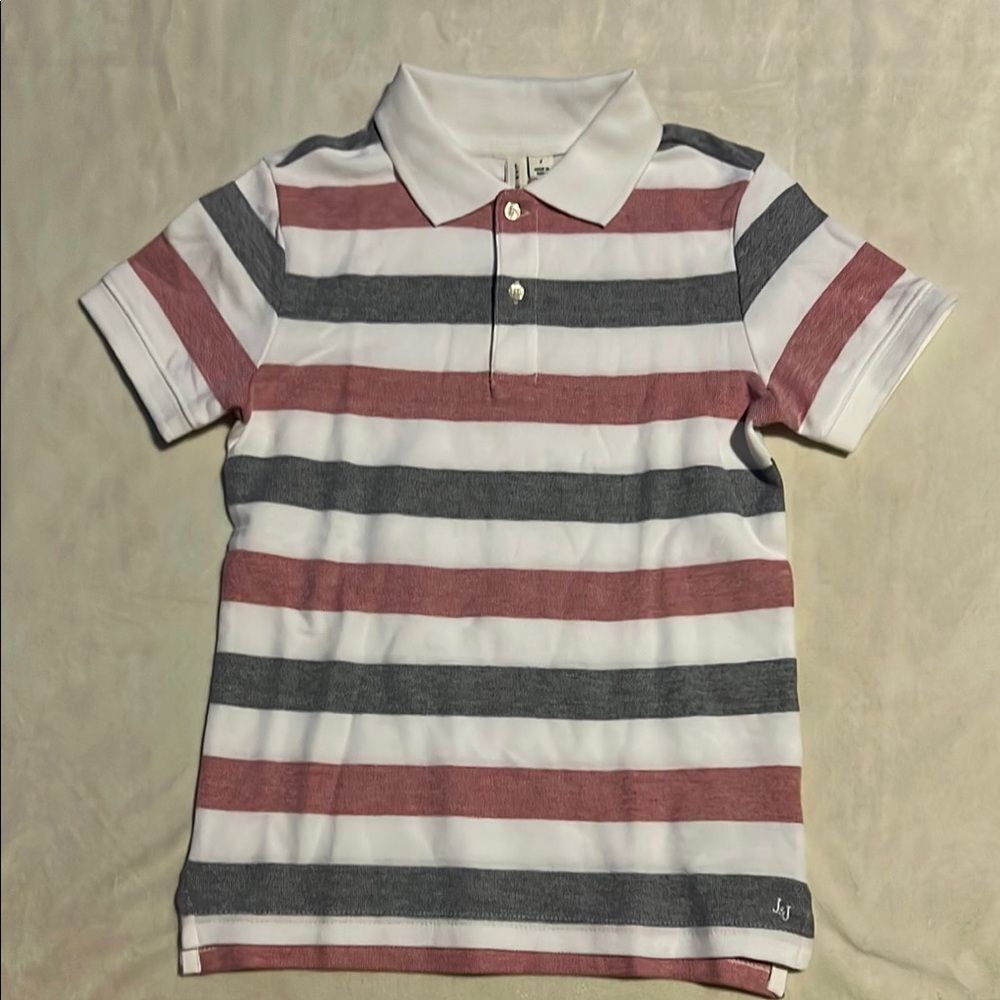 Janie and Jack Red and Gray Striped Polo Shirt